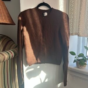 Rich Chocolate Brown Button-Up Cardigan 3% Wool, H&M DIVIDED